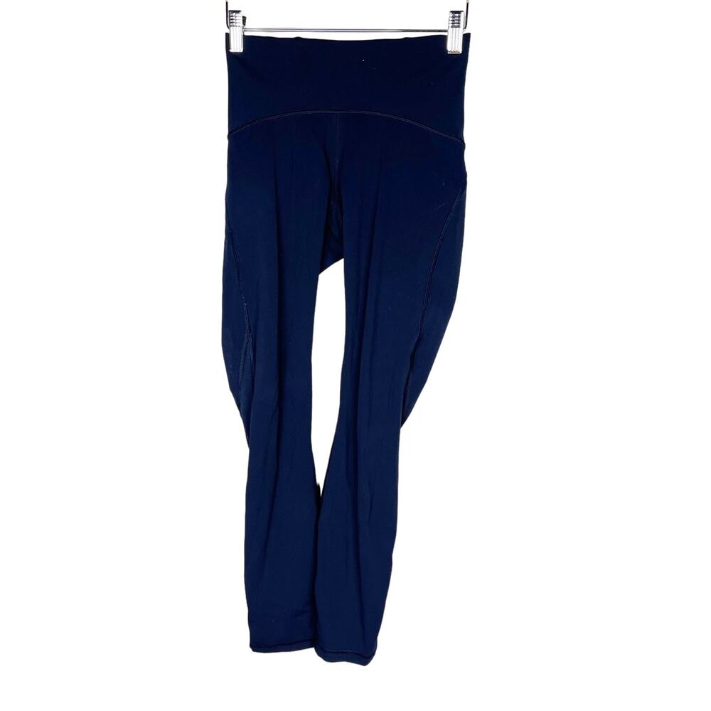 Lululemon Womens 4 Blue Train Times 7/8 Leggings 25" Mesh Piecing Activewear